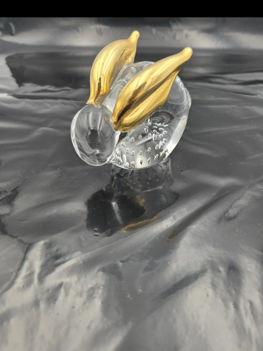 Clear Glass Bunny Figurine with Gold Ears - Decorative Accent
